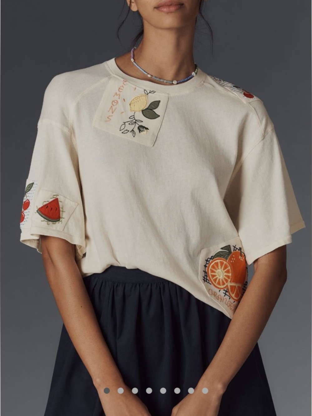 Anthropologie Maeve Short-Sleeve Fruit-Embroidered Top